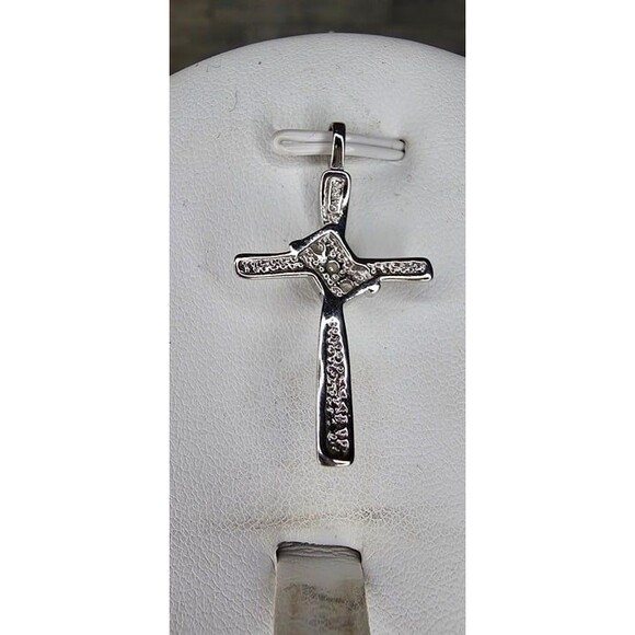 925 Sterling Silver and Real Diamond Accented Cross Pendant 1.25"L - Picture 9 of 10